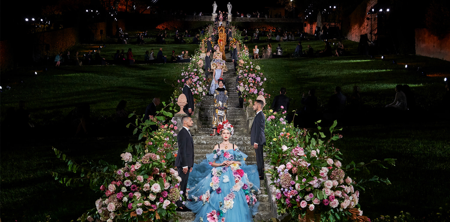 Dolce&Gabbana Alta Moda Collection, a moment of the fashion show at the Bardini Garden 
