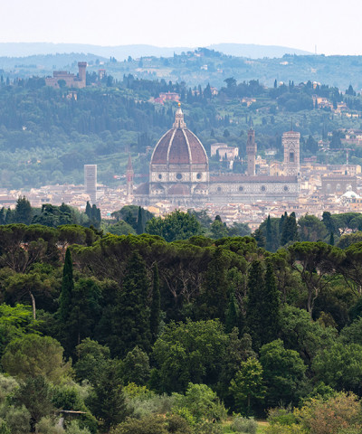 A magical panoramic view of Florence surrounded by greenery from Villa Le Fontanelle in the Careggi area